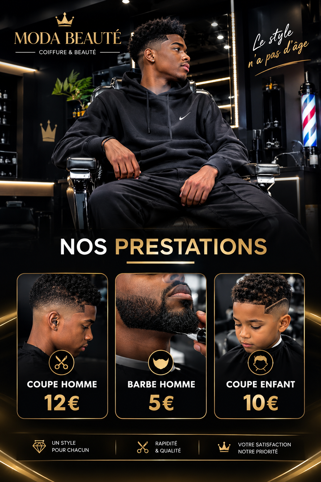 Affiche de nos prestations hommes et enfants avec tarifs